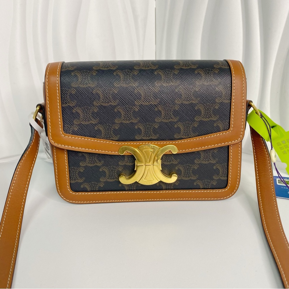Celine Triomphe Shoulder Bag Triomphe Coated Canvas Teen Brown